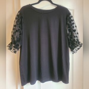 Black Top with Sheer Polka Dot Sleeves ~ 1X